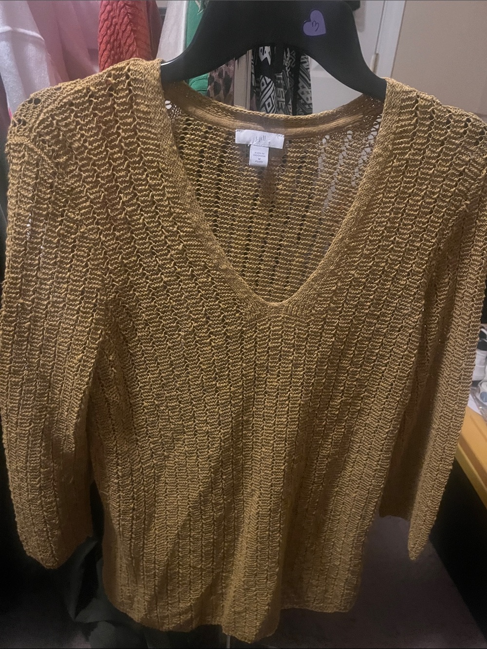 J. Jill Mustard Ribbed V-Neck Tunic Sweater - Picture 3 of 5